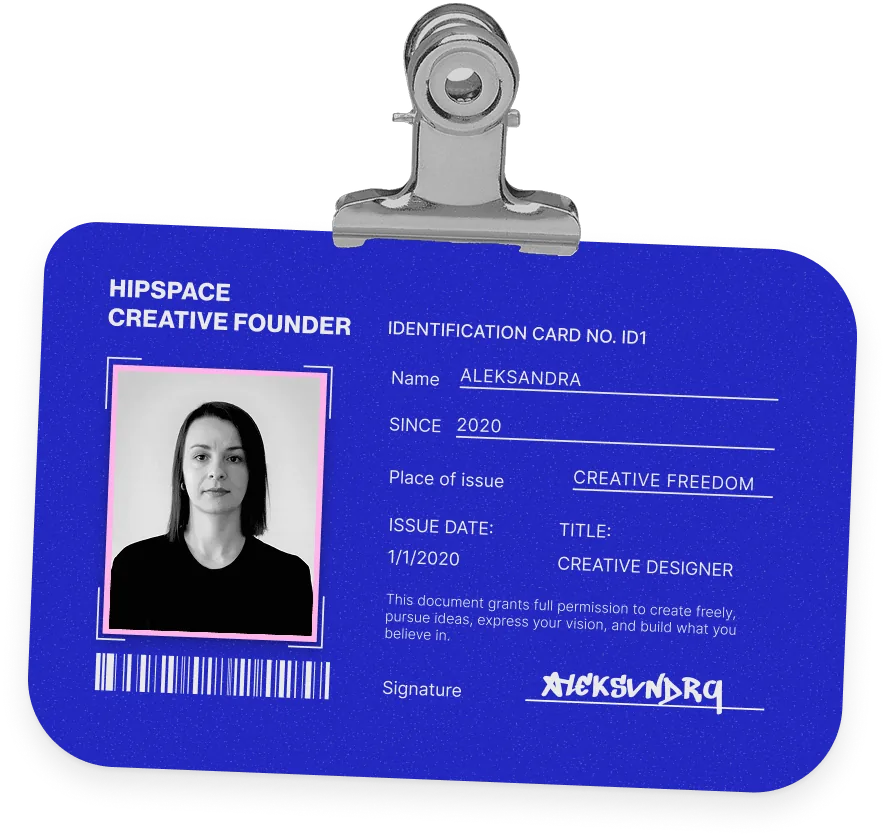 Hipspace identification card: Aleksandra, creative founder
